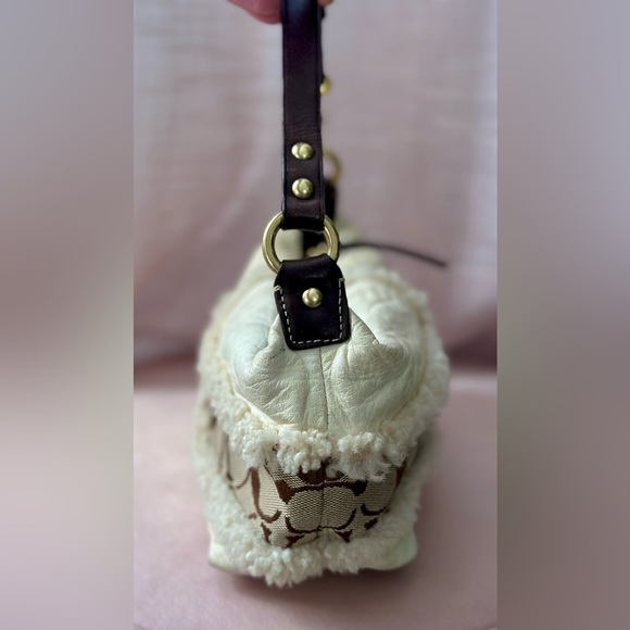 HTF Authentic Vintage Coach Signature Leather & Shearling mini bag/Pochette - Picture 4 of 11